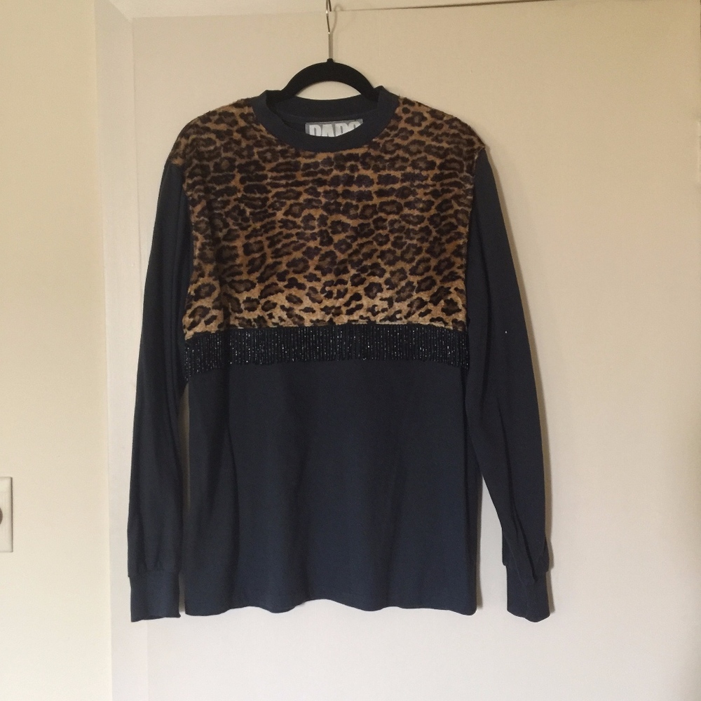 Black and Cheetah Print Long Sleeve Shirt